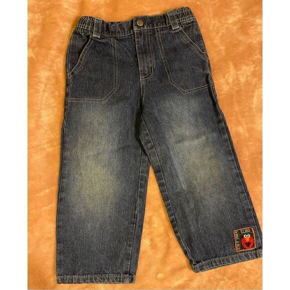 VTG Seasame Street Elmo logo  Blue Denim Jeans Sz 4 T - Picture 2 of 8